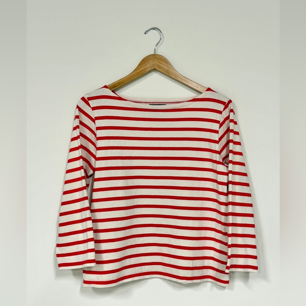 J Crew Classic Fit Red and White Stripe Top